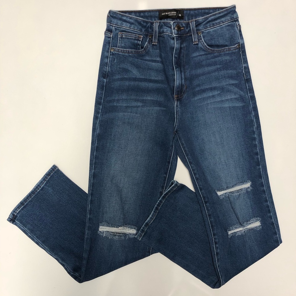 Just black denim straight leg high rise jeans size 28